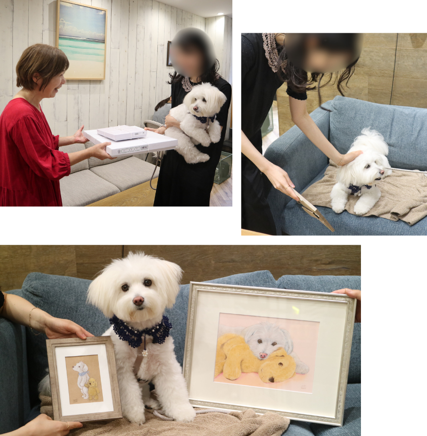 はせがわかこ氏から「うちの子イラスト」を贈呈。ももちゃんと瓜二つの愛らしいイラストです。