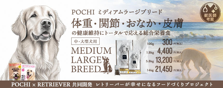 《POCHI × RETRIEVER 共同開発》ミディアムラージブリードが生まれ変わって新登場！